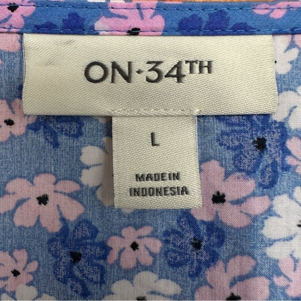 On 34th Women's Printed Cotton Zip-Front Puff-Sleeve Dress, Large - Picture 8 of 11
